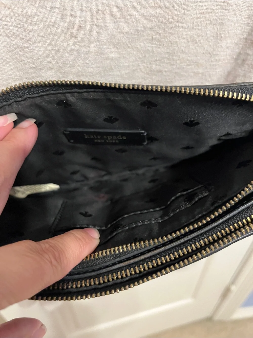 kate spade black Saffiano crossbody camera bag with chain strap